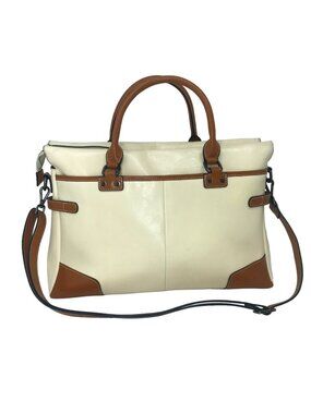 BOSTANTEN MACHK Briefcase Bag Laptop Padding Crossbody Cream Leather 16 X 12